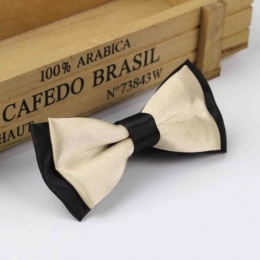 Boys Black & Champagne Satin Bow Tie with Adjustable Strap